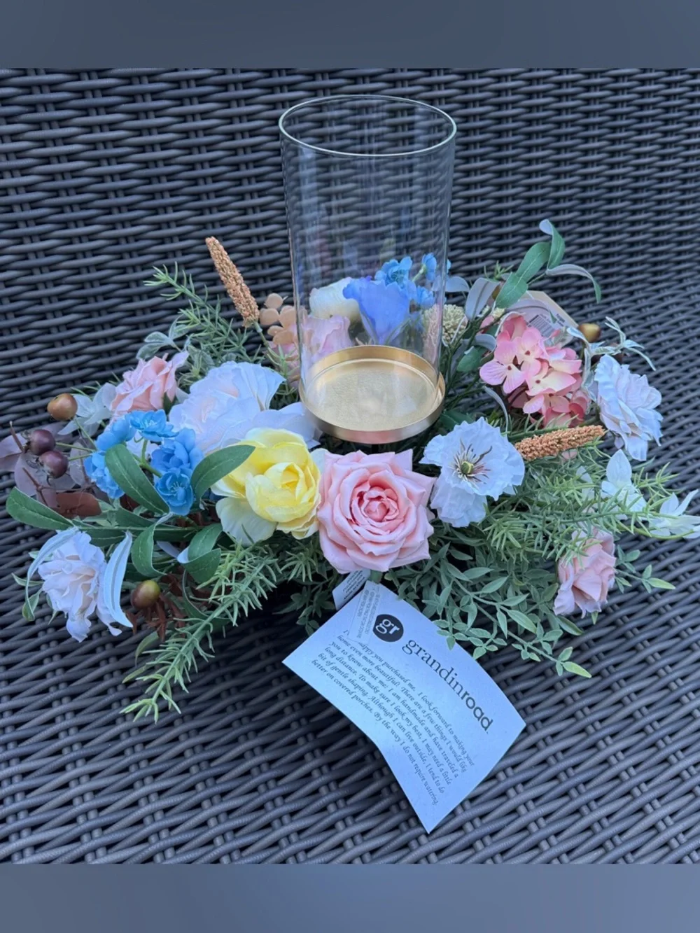 Grandin Road Glass Hurricane Floral Centerpiece - NWT